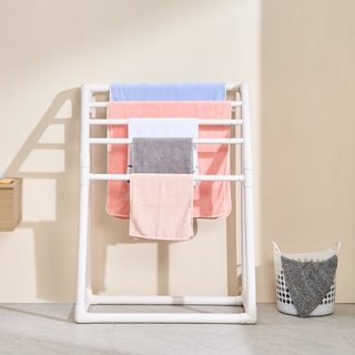 Soporte para Toallas, Soporte de PVC para Toallas de 5 Barras para Exterior, Soporte de Toallas de Piscina Independiente con Clips, Bolsa y Gancho, Organizador de Secado de Colchas para Interior y...