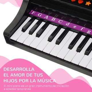 Piano per Bambini 37 Tasti con Microfono, Sgabello e Luci (Nero)