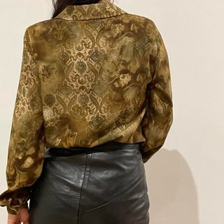 Camisa Vintage Paisley Barroco Dorado Oliva