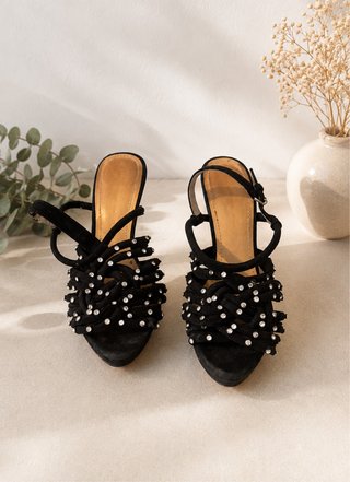 Sandalias de tacón negras con pedrería