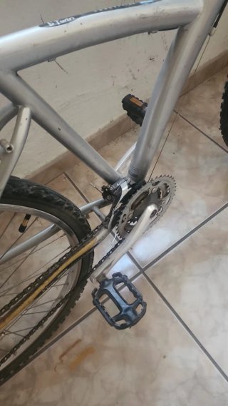 Bicicleta de montaña plateada con cesta