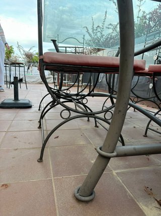 Mesa cristal exterior + 6 sillas