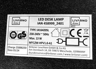 Lámpara Escritorio LED LIVARNO Home Negra