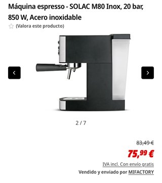 Cafetera Solac M80 Inox Espresso 20 bar