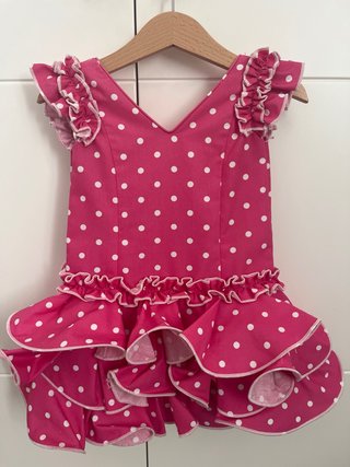 Traje de flamenca rosa lunares talla 1 de bebe