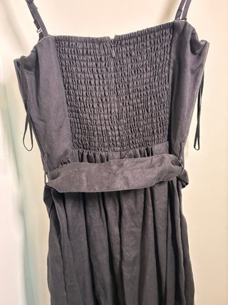 Vestido largo lino negro con cinturón