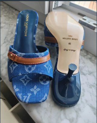 Sandali Louis Vuitton Denim Beige Blu