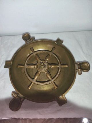 Cenicero Bronce Antiguo Timón Barco Inglés