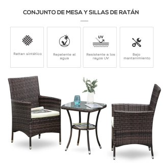 Conjunto Muebles Jardín Ratán Mesa y 2 Sillones