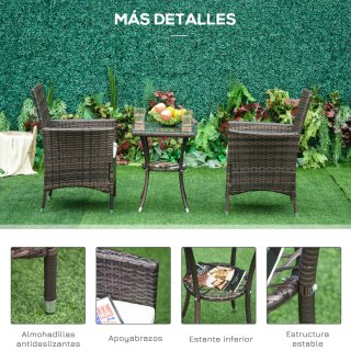 Conjunto Muebles Jardín Ratán Mesa y 2 Sillones