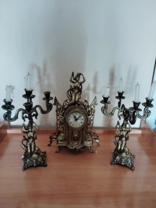 Set Orologio e Candelabri Dorati