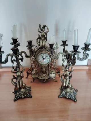 Set Orologio e Candelabri Dorati