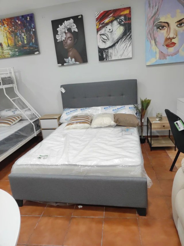 Cama Matrimonio 135x190cm Tela Gris