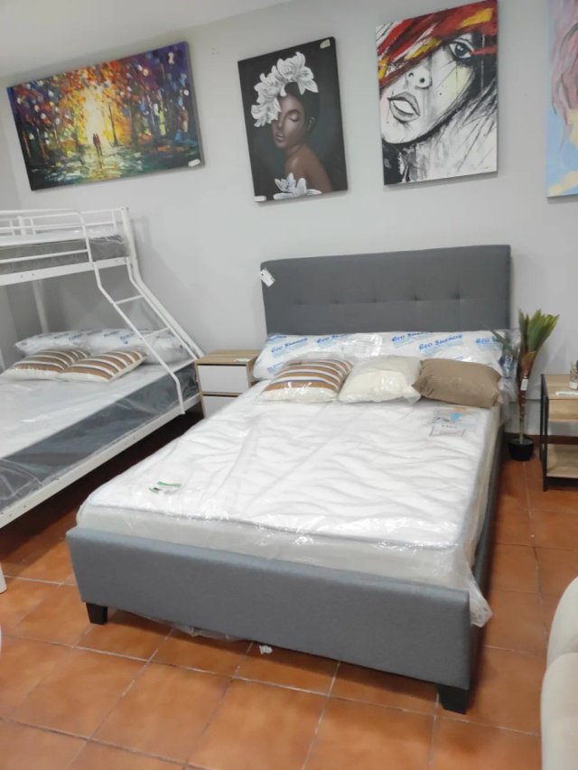 Cama Matrimonio 135x190cm Tela Gris