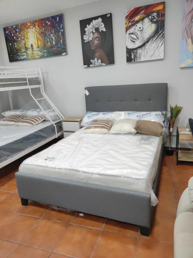Cama Matrimonio 135x190cm Tela Gris