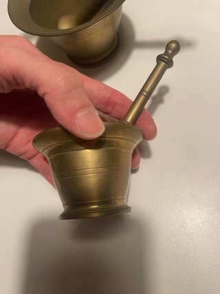 Juego de morteros de bronce, almirez , vaso y maja