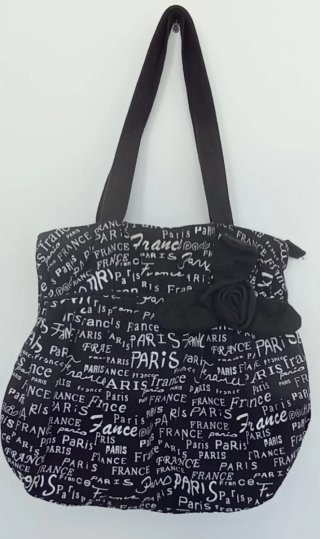 Bolso Negro Paris France con Flor