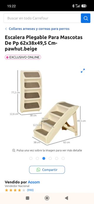 Escalera Plegable Mascotas 3 Niveles Gris y beige