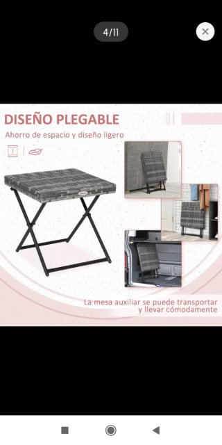 Tavolo pieghevole in rattan 40x40x40
