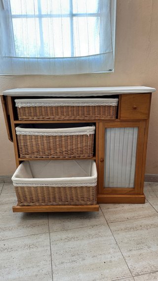 Mueble Planchar Madera Rústico Mimbre