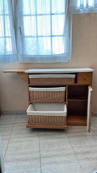 Mueble Planchar Madera Rústico Mimbre