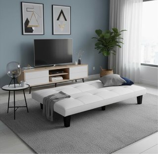 Sofá Cama Piel Sintética Blanco 3 Plazas