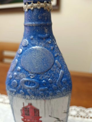 Botella Decorada Faro Azul y Rojo