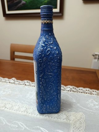 Botella Decorada Faro Azul y Rojo