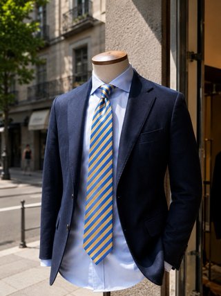 Corbata Lester Seda Rayas Azul Dorado Premium