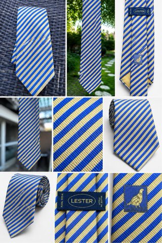 Corbata Lester Seda Rayas Azul Dorado Premium