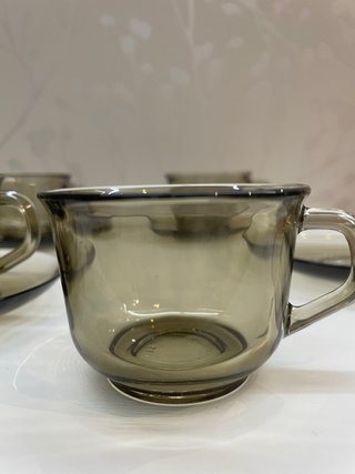 Juego 6 tazas café Arcoroc vintage vidrio ahumado