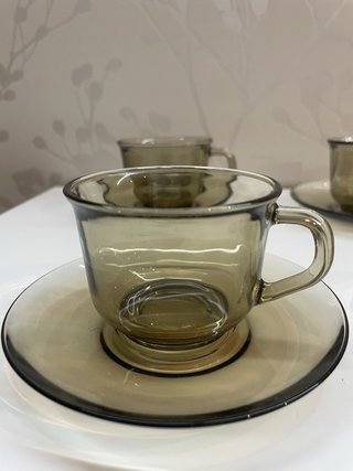 Juego 6 tazas café Arcoroc vintage vidrio ahumado