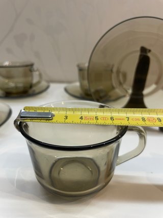 Juego 6 tazas café Arcoroc vintage vidrio ahumado