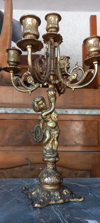 Coppia di Candelabri Napoleone III in Metallo Dorato
