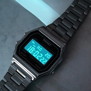 Reloj Digital Vintage Plateado Custom LCD Azul