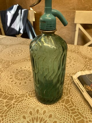 Botella sifón antigua azul