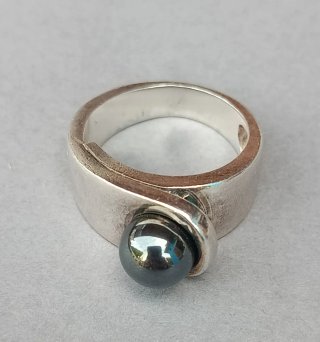 Sortija Plata con bola Negra