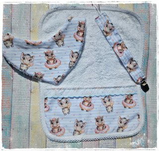 Conjunto babero, babita y chupetero hipopótamos