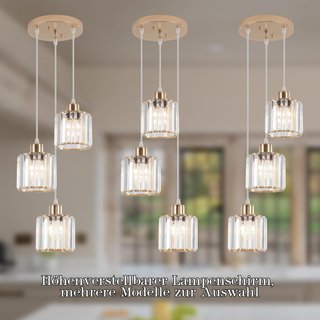 Lámpara Colgante Cristal Dorada 3 Luces E27