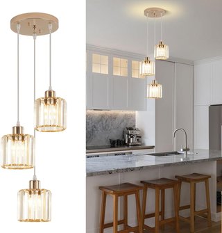 Lámpara Colgante Cristal Dorada 3 Luces E27