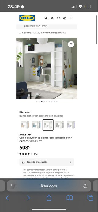 Cama alta IKEA SMÅSTAD blanca