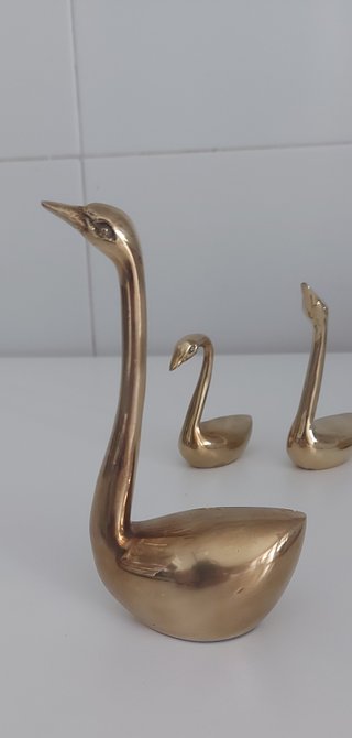 Familia Cisnes de Latón Vintage Dorados