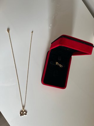 Conjunto collar y pendientes elefante dorado