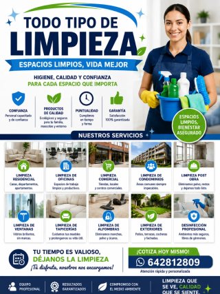 Equipo de limpieza se ofrece para todo tipo