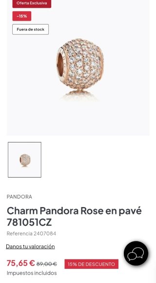 Charm Pandora chapado en oro rosa con circonitas.