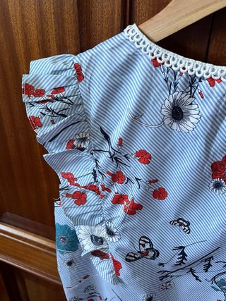 Camisa Rayas Flores Volantes Bordado