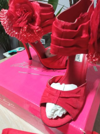 Zapatos y bolso de fiesta rojos
