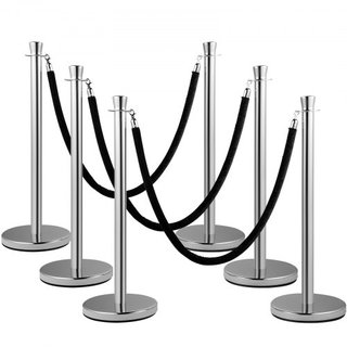 Barandilla de Control de Multitudes, Juego de 2 Piezas, Juego de Barandillas con Cuerda de Terciopelo Negra de 5 pies/1.5 m, Barrera de Control de Multitudes Plateada con Base de Concreto y Metal ...