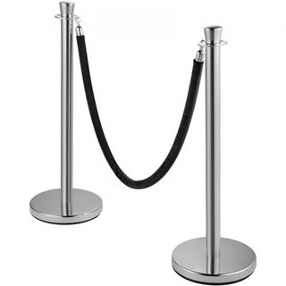 Barandilla de Control de Multitudes, Juego de 2 Piezas, Juego de Barandillas con Cuerda de Terciopelo Negra de 5 pies/1.5 m, Barrera de Control de Multitudes Plateada con Base de Concreto y Metal ...