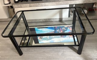 Mesa de centro cristal y metal negra